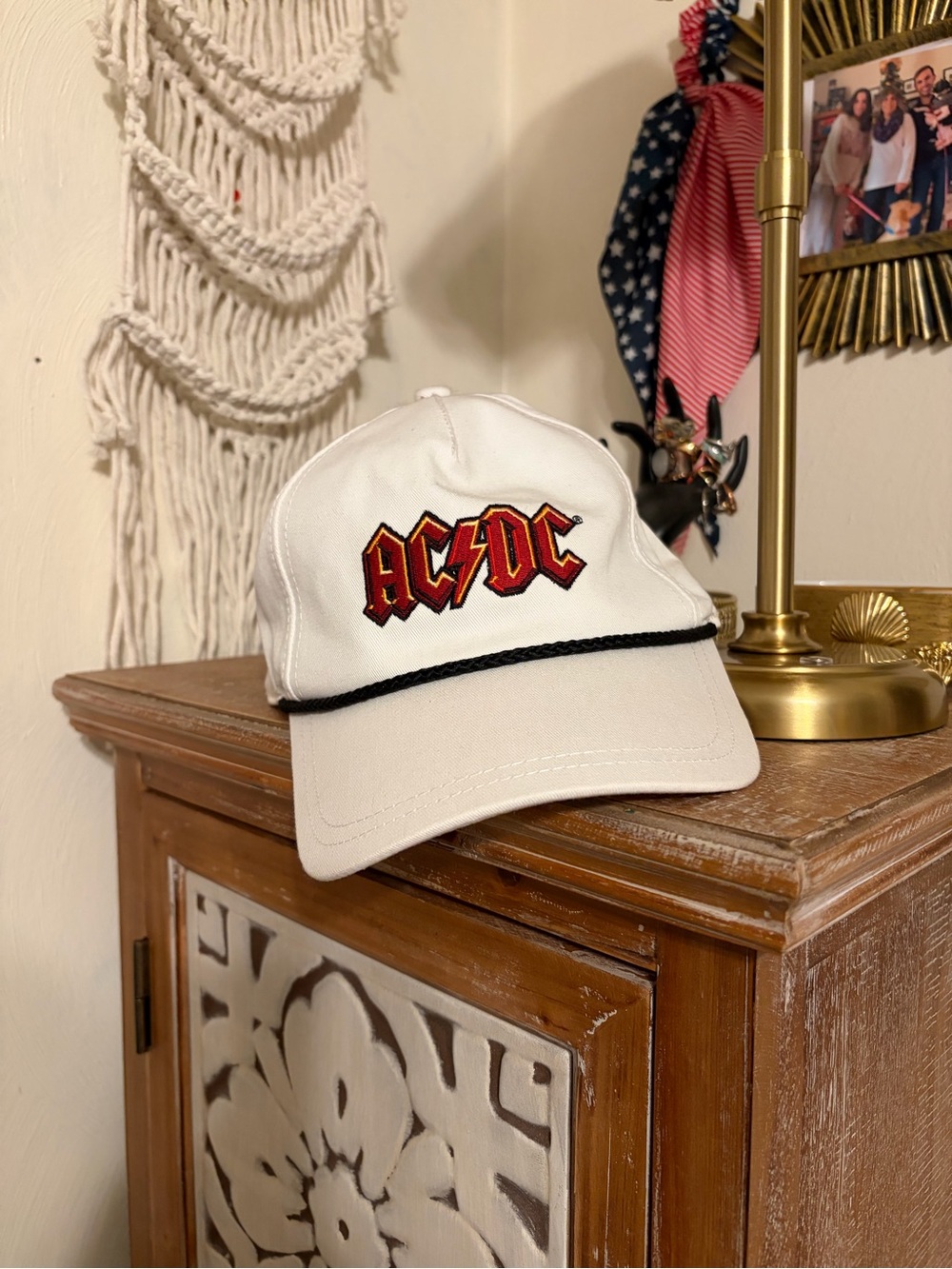 White AC/DC Trucker Snapback